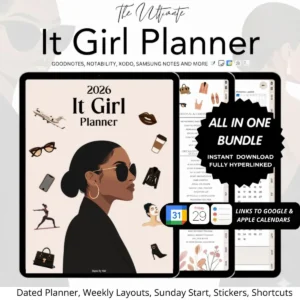 2026 Digital Planner, IT GIRL Planner, Daily Weekly Monthly, Hyperlinked, iPad, GoodNotes, Wellness, Self Care, Productivity, Black Girl